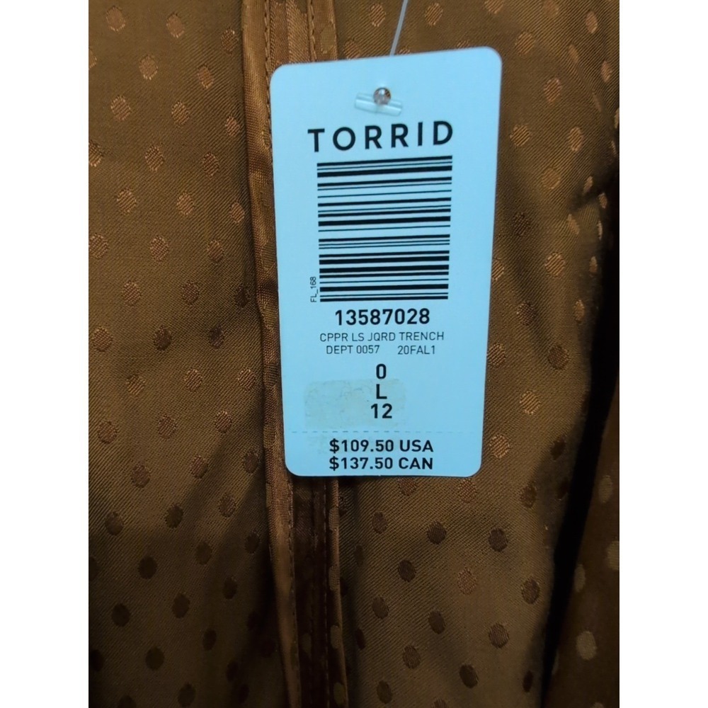 TORRID Copper Jacquard Belted Open Front Long Sleeves Trench Coat Size 0 12‎ NWT - Picture 6 of 9